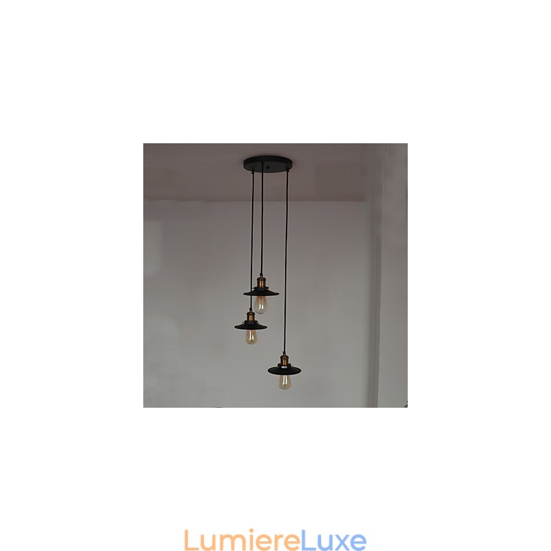 Suspension vintage à 3 lumières avec abat-jour en fer