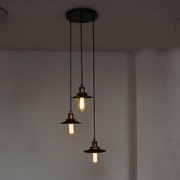 Suspension vintage à 3 lumières avec abat-jour en fer
