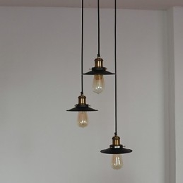 Suspension vintage à 3 lumières avec abat-jour en fer