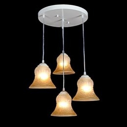 Suspension blanche à quatre lumières avec abat-jour en verre doré à la main, style rétro européen classique