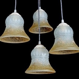 Suspension blanche à quatre lumières avec abat-jour en verre doré à la main, style rétro européen classique