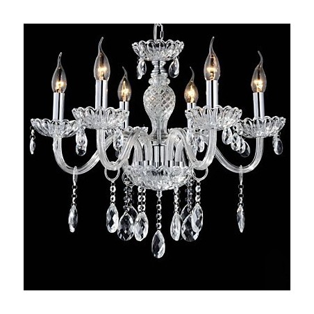 Lustre en verre à 6 lumières de style palais avec ampoule à bougie Lustre en verre à 6 lumières de style palais avec ampoule à bougie