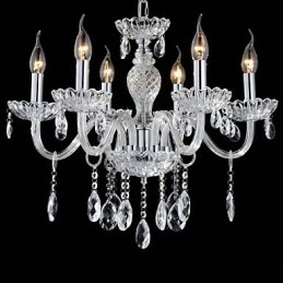 Lustre en verre à 6 lumières de style palais avec ampoule à bougie