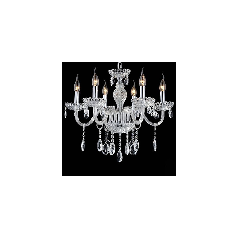 Lustre en verre à 6 lumières de style palais avec ampoule à bougie
