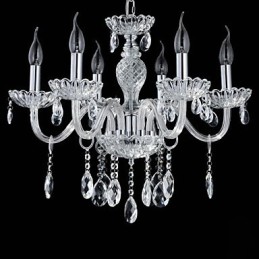 Lustre en verre à 6 lumières de style palais avec ampoule à bougie