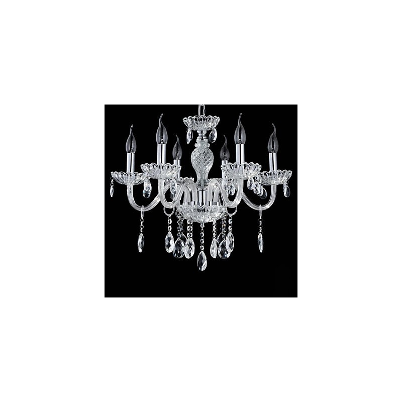 Lustre en verre à 6 lumières de style palais avec ampoule à bougie