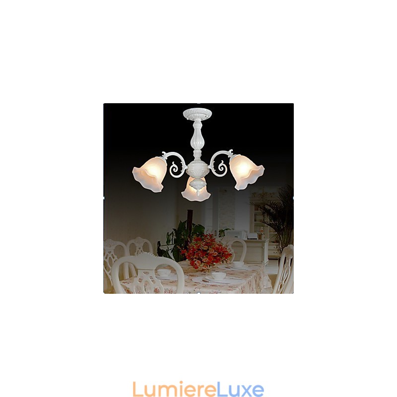 Plafonnier trois lumières blanc style rétro européen classique