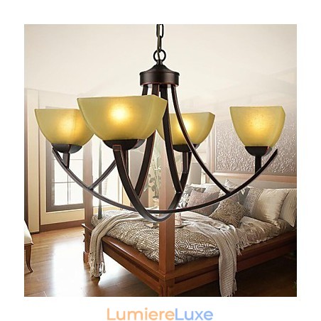 Lustre 4 lumières traditionnel classique vintage en métal Lustre 4 lumières traditionnel classique vintage en métal