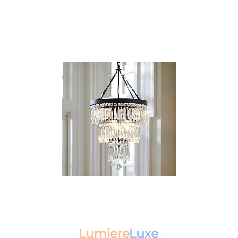 Suspension 3 lumières moderne et élégante en métal et cristal