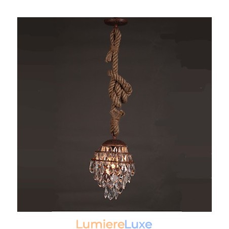 Lustre en cristal imitation vent industriel en chanvre de salon rétro Lustre en cristal imitation vent industriel en chanvre de salon rétro