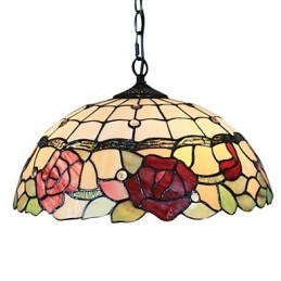 Suspension à 2 lumières avec abat-jour à motifs roses