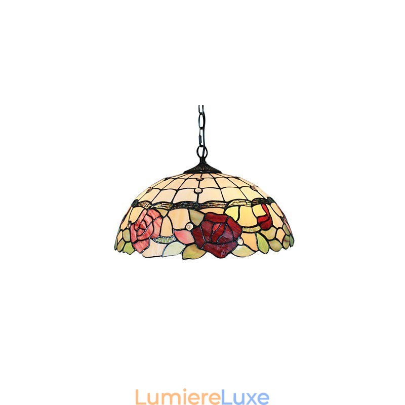 Suspension à 2 lumières avec abat-jour à motifs roses