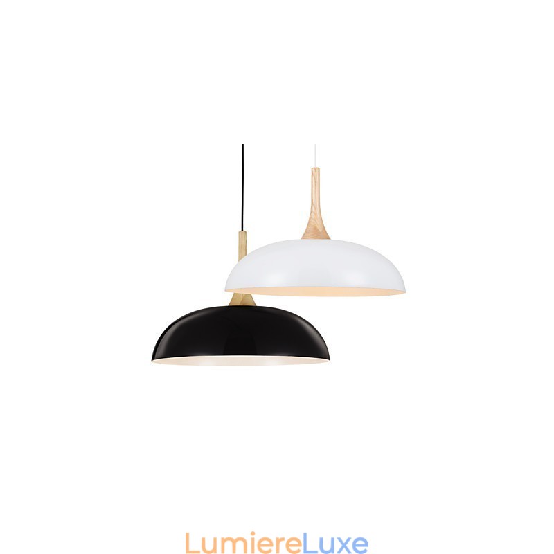 Mini lampe suspendue artistique à 1 lumière, simplicité moderne, finition noir et blanc, en aluminium et bois