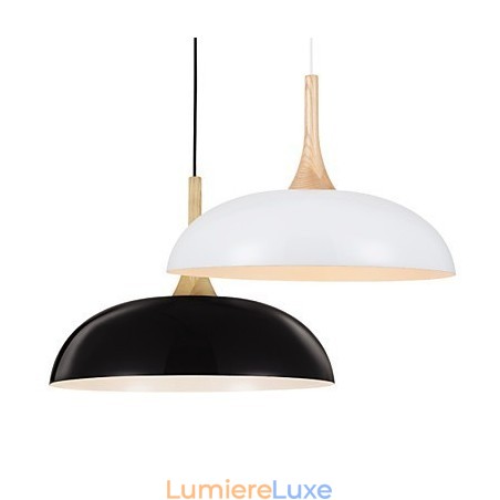 Mini lampe suspendue artistique à 1 lumière, simplicité moderne, finition noir et blanc, en aluminium et bois Mini lampe suspendue artistique à 1 lumière, simplicité moderne, finition noir et blanc, en aluminium et bois