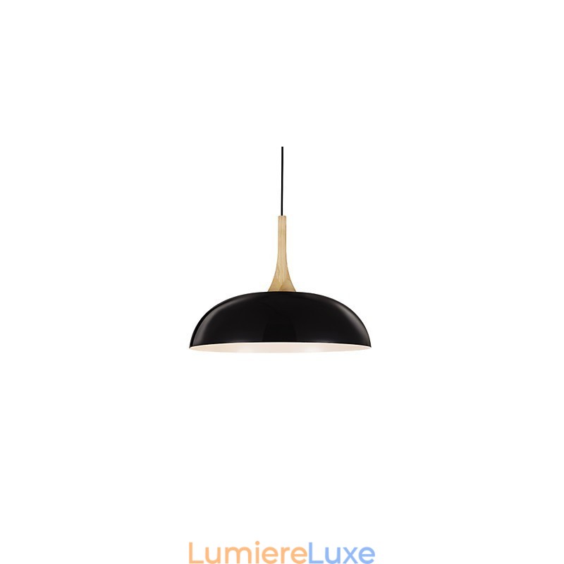 Mini lampe suspendue artistique à 1 lumière, simplicité moderne, finition noir et blanc, en aluminium et bois