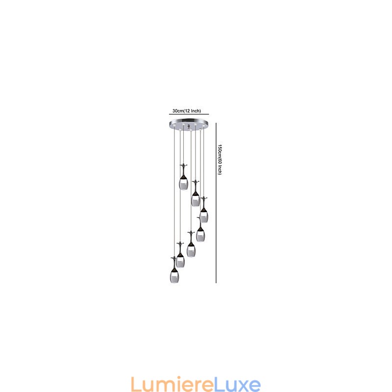 Suspension moderne à 7 lumières, ampoules intégrées incluses, éclairage d'escalier
