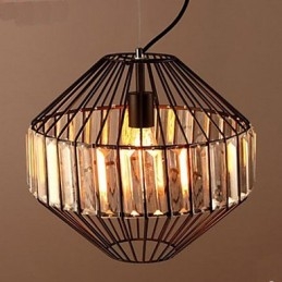 Lustre vintage en cristal en forme de cage à oiseaux en fer forgé