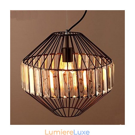 Lustre vintage en cristal en forme de cage à oiseaux en fer forgé Lustre vintage en cristal en forme de cage à oiseaux en fer forgé
