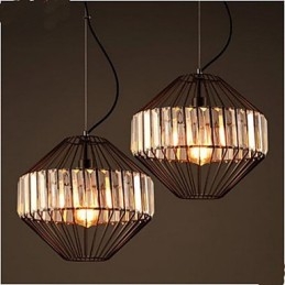 Lustre vintage en cristal en forme de cage à oiseaux en fer forgé