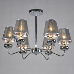 Lustre vintage 6 lumières en tissu classique et peinture sur métal