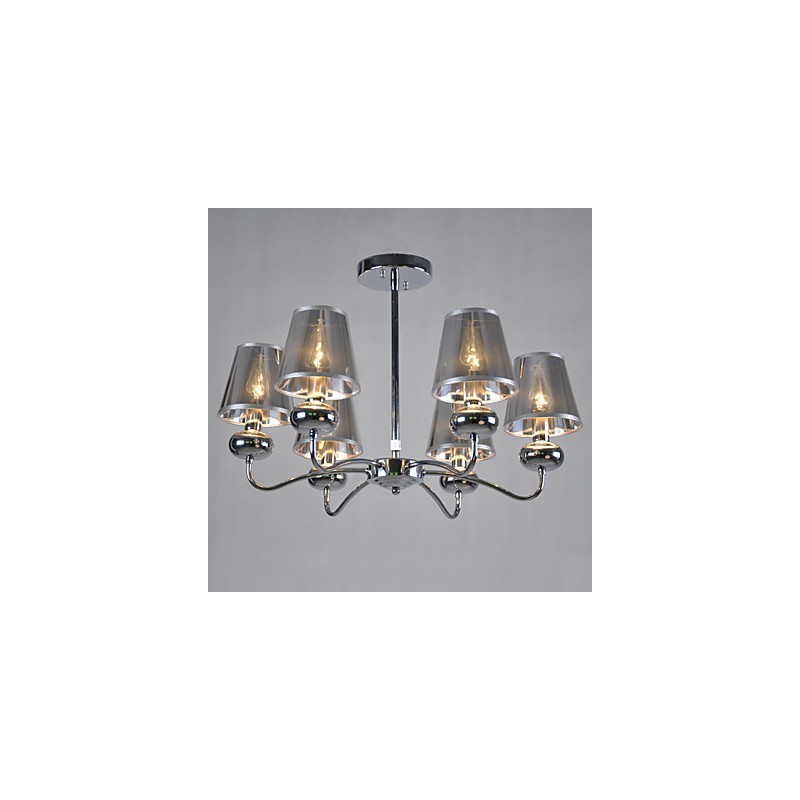 Lustre vintage 6 lumières en tissu classique et peinture sur métal