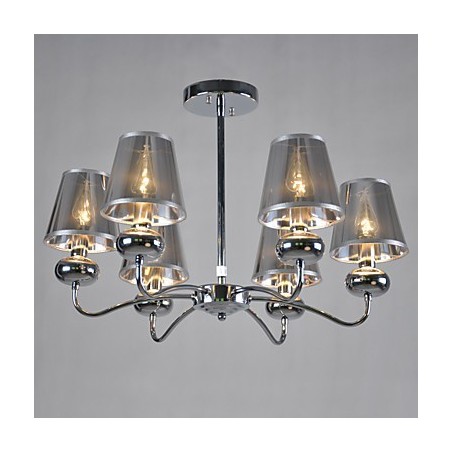 Lustre vintage 6 lumières en tissu classique et peinture sur métal Lustre vintage 6 lumières en tissu classique et peinture sur métal