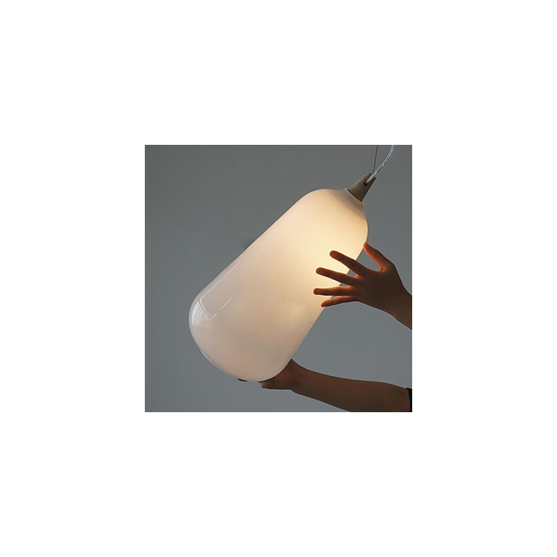 Lampe à suspension en forme de bouteille en verre blanc laiteux Natural Curve