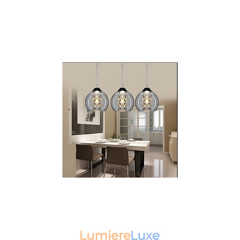 Lampe suspendue boule de verre trois