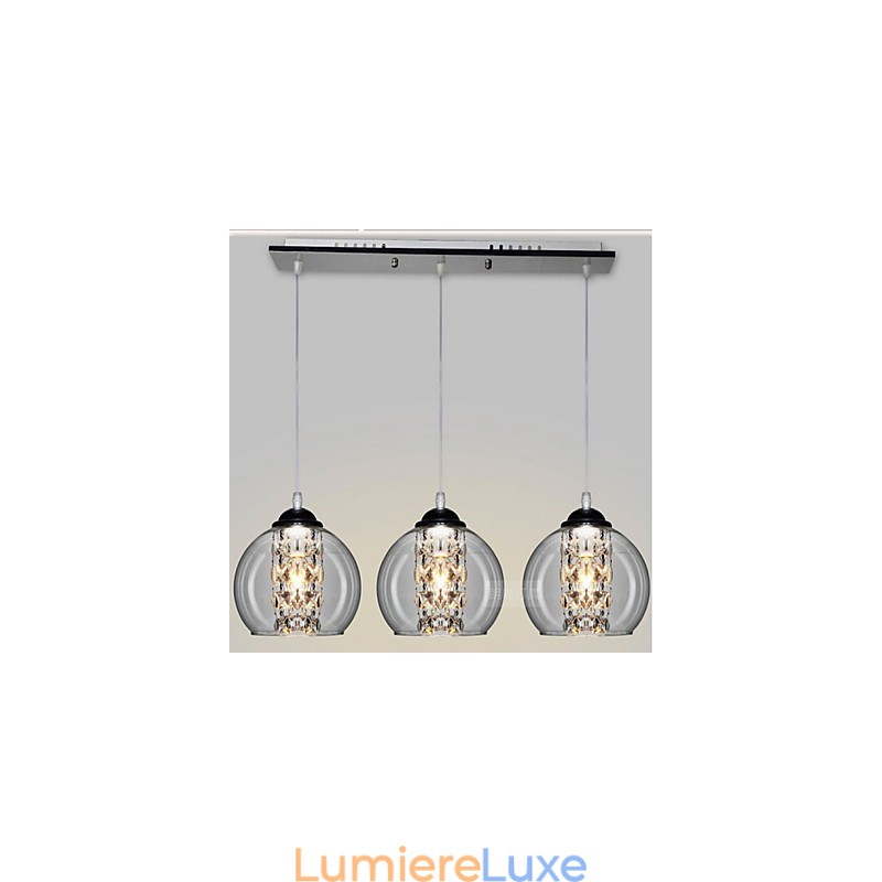 Lampe suspendue boule de verre trois