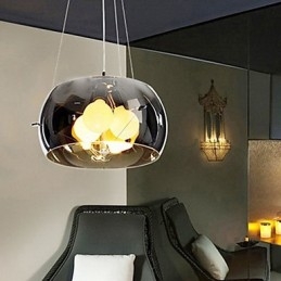 Suspension moderne et pittoresque à 3 lumières de style italien avec abat-jour noir transparent