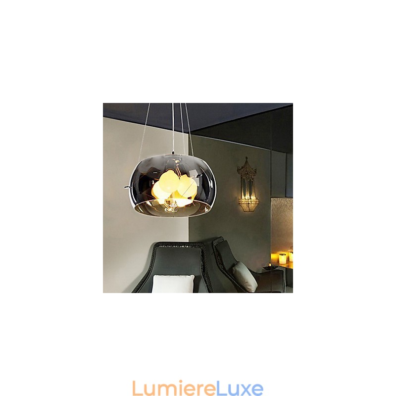 Suspension moderne et pittoresque à 3 lumières de style italien avec abat-jour noir transparent