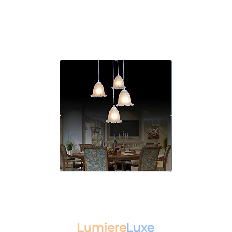 Suspension quatre lumières blanche style rétro européen classique