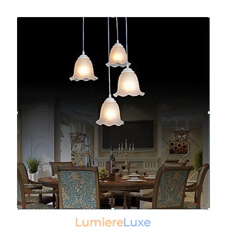 Suspension quatre lumières blanche style rétro européen classique Suspension quatre lumières blanche style rétro européen classique