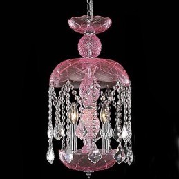 Suspension moderne en cristal à 3 lumières avec abat-jour rose