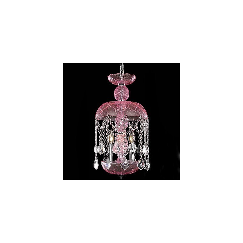 Suspension moderne en cristal à 3 lumières avec abat-jour rose