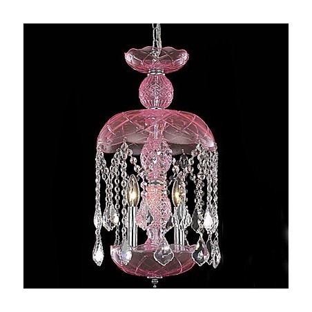 Suspension moderne en cristal à 3 lumières avec abat-jour rose Suspension moderne en cristal à 3 lumières avec abat-jour rose