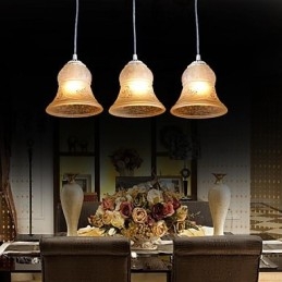 Suspension blanche à trois lumières avec abat-jour en verre doré à la main, style rétro européen classique