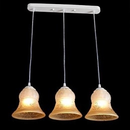 Suspension blanche à trois lumières avec abat-jour en verre doré à la main, style rétro européen classique