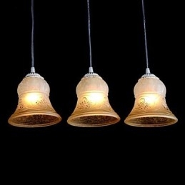 Suspension blanche à trois lumières avec abat-jour en verre doré à la main, style rétro européen classique