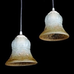 Suspension blanche à trois lumières avec abat-jour en verre doré à la main, style rétro européen classique