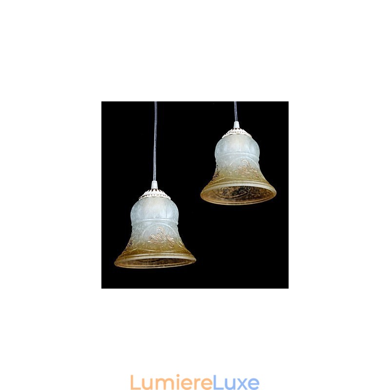 Suspension blanche à trois lumières avec abat-jour en verre doré à la main, style rétro européen classique