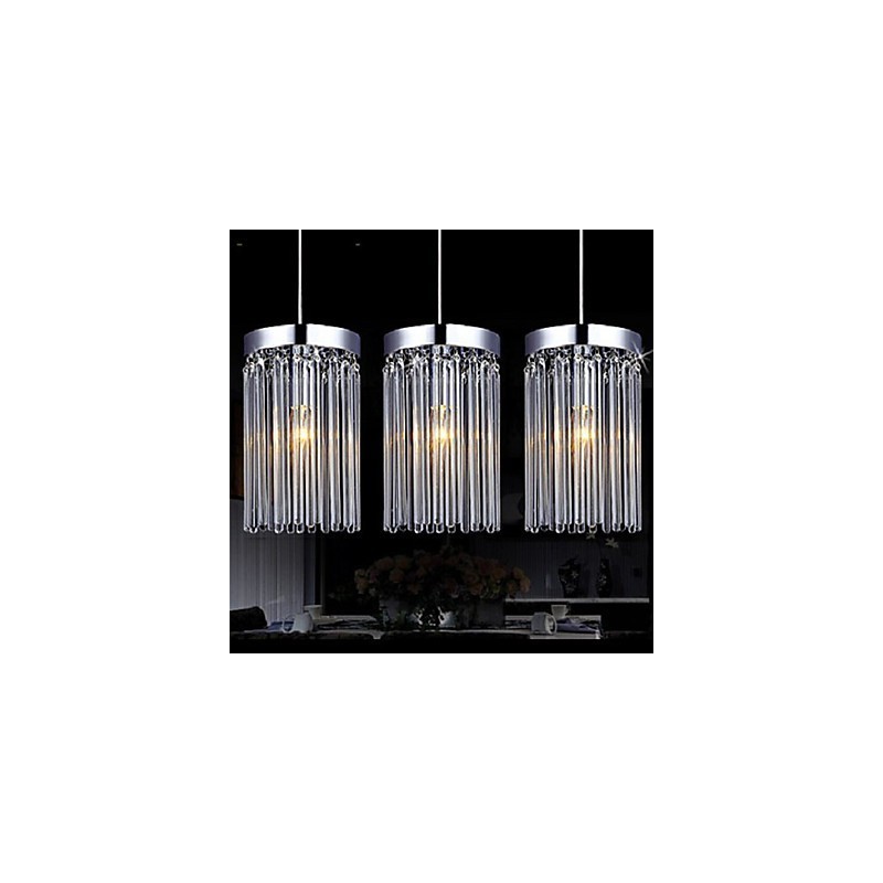 Suspension moderne à 3 lumières avec tige en verre