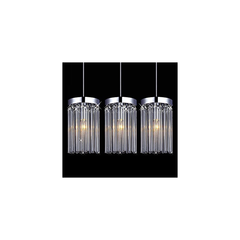 Suspension moderne à 3 lumières avec tige en verre