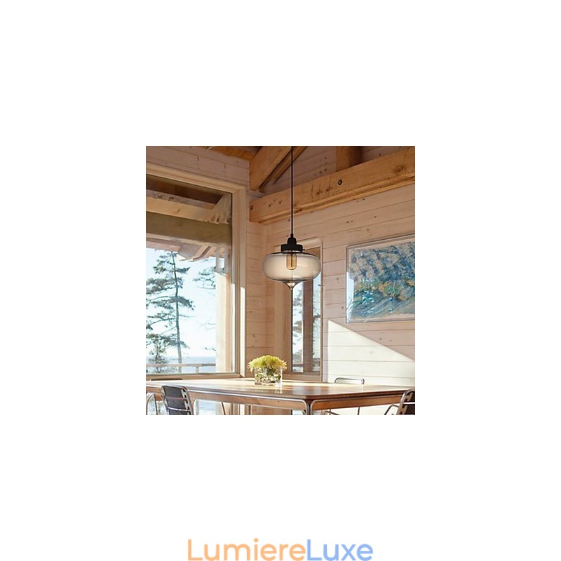 Suspension en verre transparent au design bulle marron