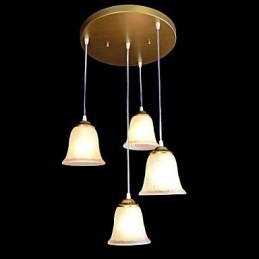 Suspension en bronze à quatre lumières, abat-jour en verre, style rétro européen classique