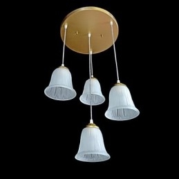 Suspension en bronze à quatre lumières, abat-jour en verre, style rétro européen classique