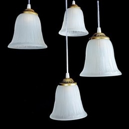 Suspension en bronze à quatre lumières, abat-jour en verre, style rétro européen classique