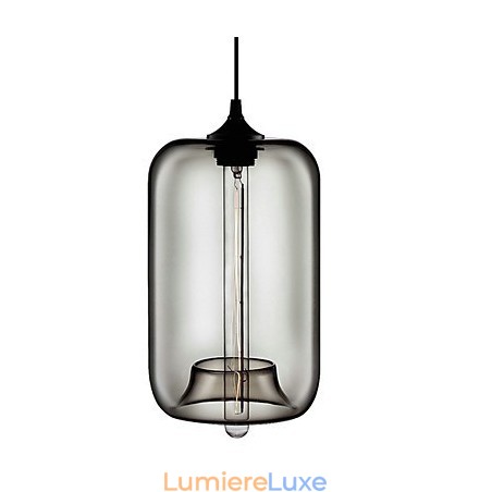 Suspension en verre transparent 70 W au design bulle noire Suspension en verre transparent 70 W au design bulle noire