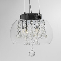 Suspension artistique en cristal à 4 lumières avec abat-jour en verre