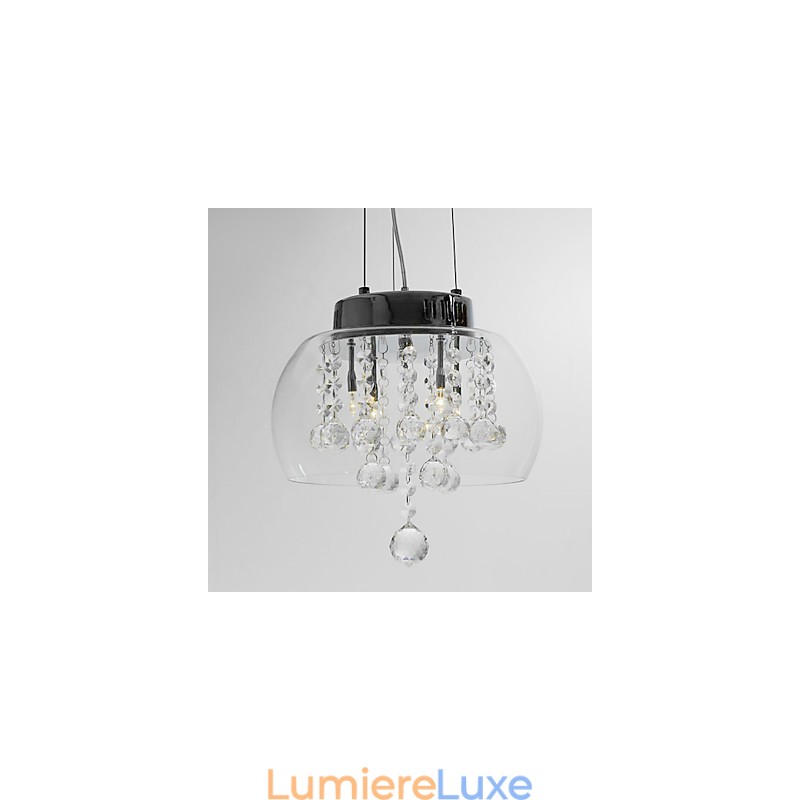 Suspension artistique en cristal à 4 lumières avec abat-jour en verre